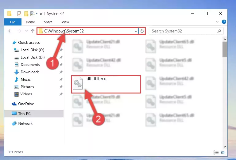 Copying the Dffirtfilter.dll library into the Windows/System32 directory