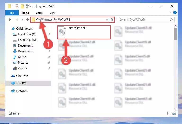 Pasting the Dffirtfilter.dll library into the Windows/sysWOW64 directory