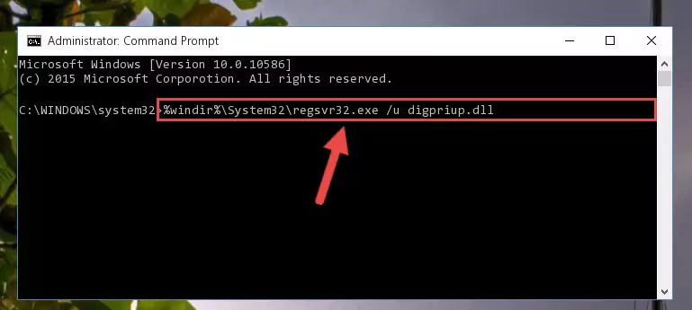Creating a new registry for the Digpriup.dll library in the Windows Registry Editor