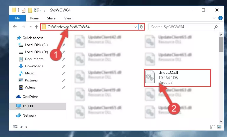 Pasting the Direct32.dll file into the Windows/sysWOW64 folder