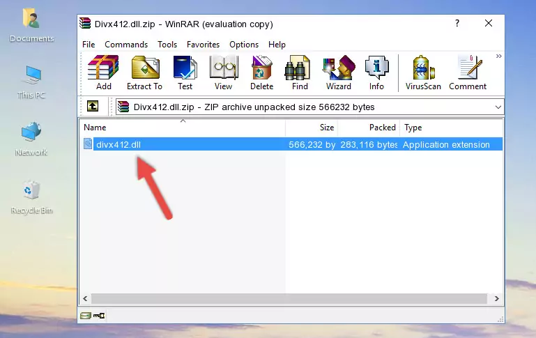 Copying the Divx412.dll file into the software's file folder