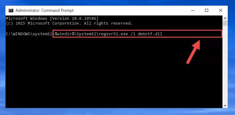 Deleting the Dmintf.dll library's problematic registry in the Windows Registry Editor