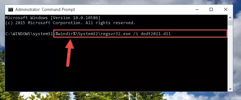 Deleting the Dodt2821.dll library's problematic registry in the Windows Registry Editor