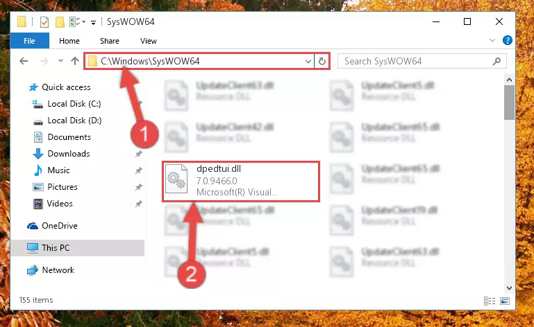 Pasting the Dpedtui.dll file into the Windows/sysWOW64 folder