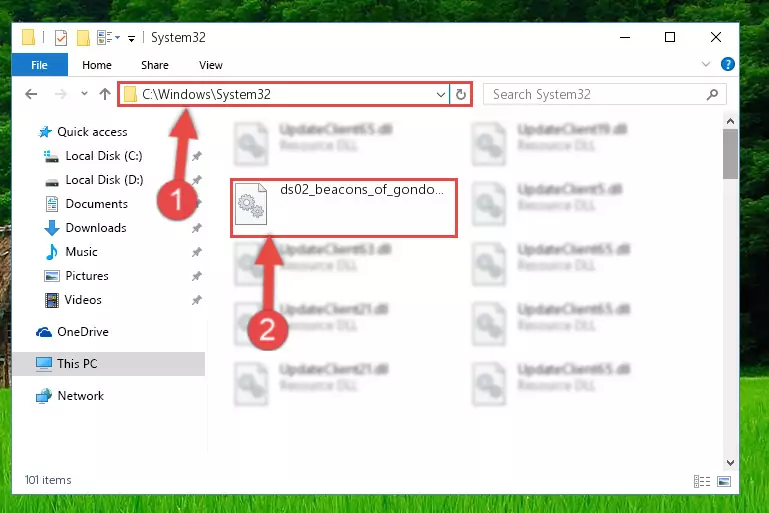 Pasting the Ds02_beacons_of_gondor.dll library into the Windows/sysWOW64 directory
