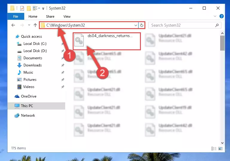 Copying the Ds04_darkness_returns.dll library into the Windows/System32 directory