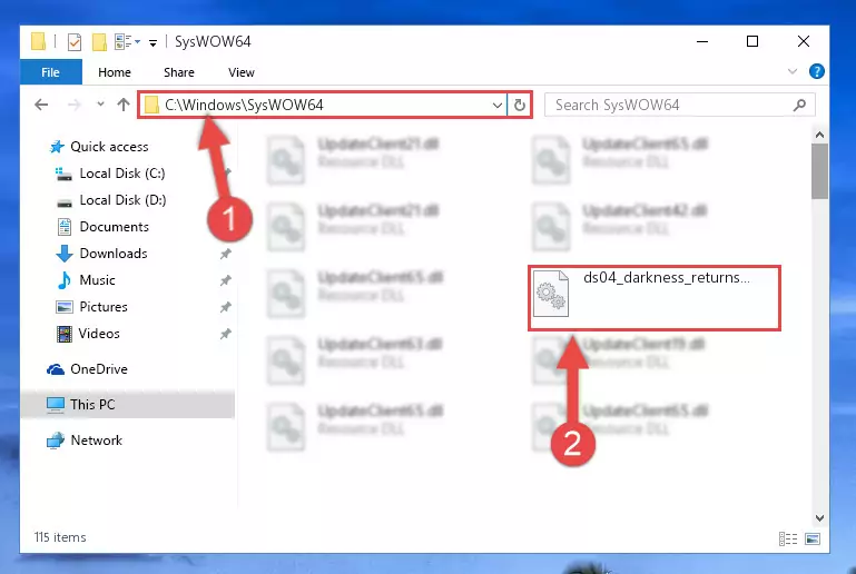 Pasting the Ds04_darkness_returns.dll library into the Windows/sysWOW64 directory