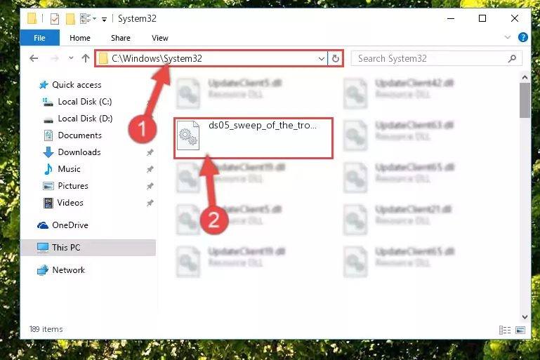 Copying the Ds05_sweep_of_the_trollshaws.dll file into the Windows/System32 folder