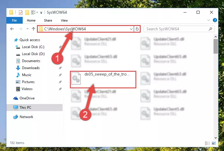 Pasting the Ds05_sweep_of_the_trollshaws.dll file into the Windows/sysWOW64 folder