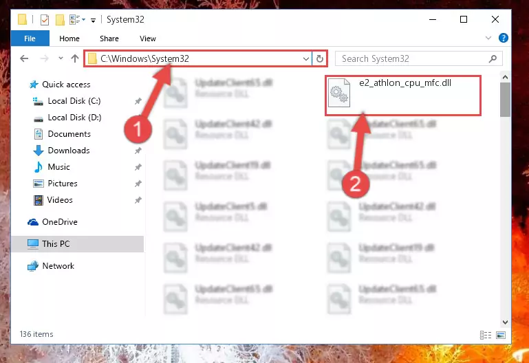 Pasting the E2_athlon_cpu_mfc.dll library into the Windows/System32 directory
