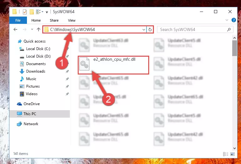 Pasting the E2_athlon_cpu_mfc.dll library into the Windows/sysWOW64 directory