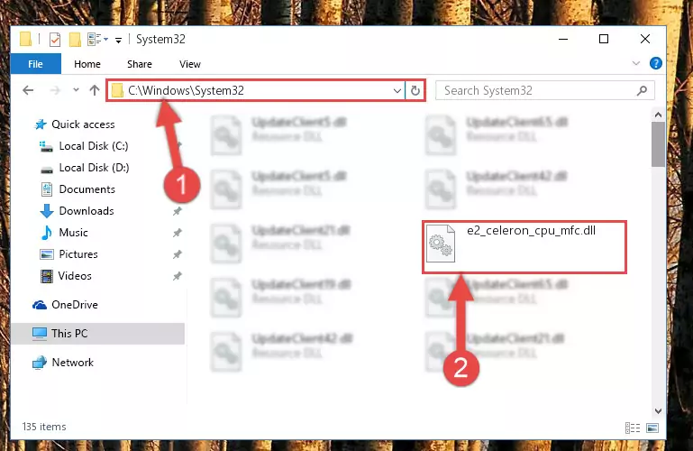 Copying the E2_celeron_cpu_mfc.dll library to the Windows/sysWOW64 directory