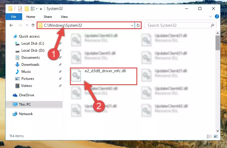 Pasting the E2_d3d8_driver_mfc.dll library into the Windows/System32 directory