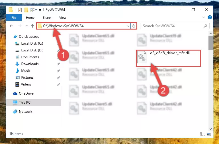 Pasting the E2_d3d8_driver_mfc.dll library into the Windows/sysWOW64 directory