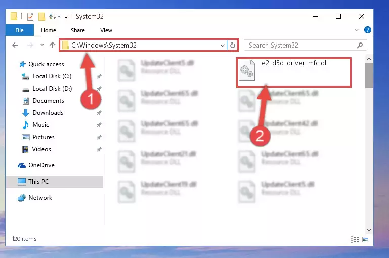 Pasting the E2_d3d_driver_mfc.dll library into the Windows/sysWOW64 directory