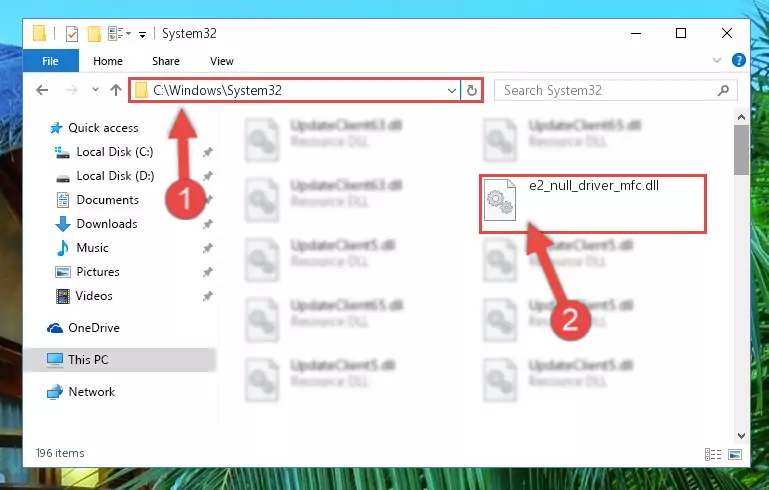 Pasting the E2_null_driver_mfc.dll library into the Windows/sysWOW64 directory