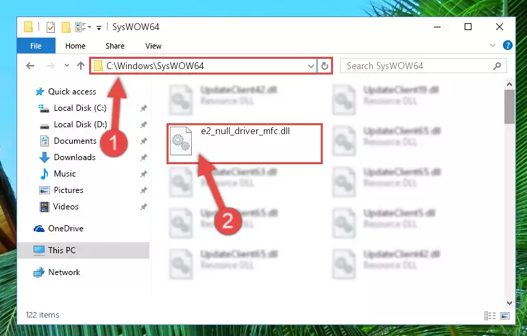 Extracting the E2_null_driver_mfc.dll library to the desktop