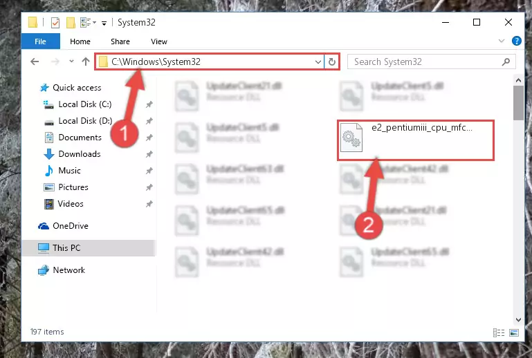 Pasting the E2_pentiumiii_cpu_mfc.dll library into the Windows/sysWOW64 directory