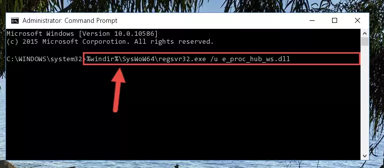 Reregistering the E_proc_hub_ws.dll file in the system (for 64 Bit)
