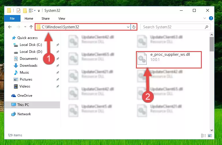 Pasting the E_proc_supplier_ws.dll library into the Windows/sysWOW64 directory