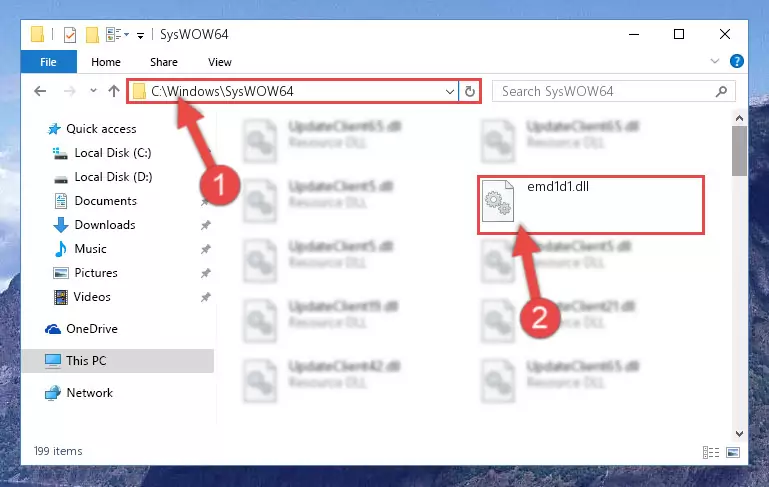 Copying the Emd1d1.dll file to the Windows/sysWOW64 folder
