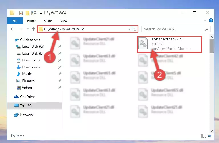 Pasting the Eonagentpack2.dll file into the Windows/sysWOW64 folder