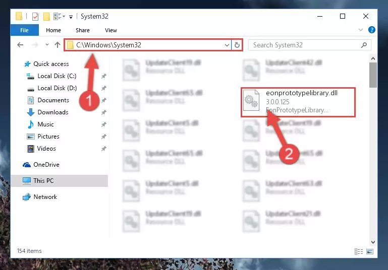 Copying the Eonprototypelibrary.dll library to the Windows/sysWOW64 directory
