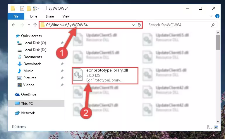 Extracting the Eonprototypelibrary.dll library to the desktop