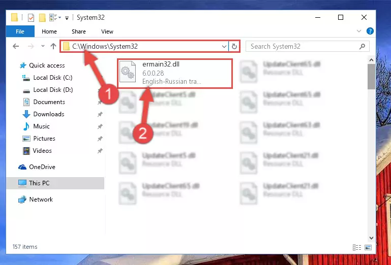 Pasting the Ermain32.dll file into the Windows/sysWOW64 folder