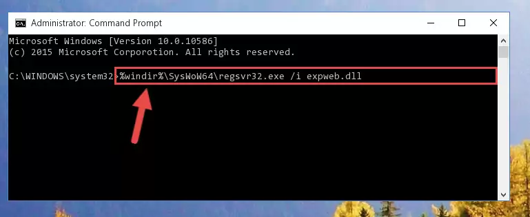 Uninstalling the damaged Expweb.dll library's registry from the system (for 64 Bit)