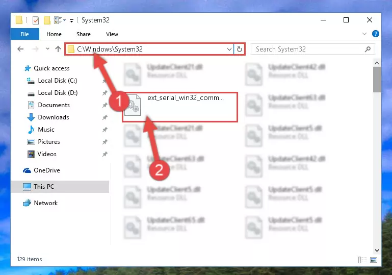 Copying the Ext_serial_win32_comm.dll library into the Windows/System32 directory