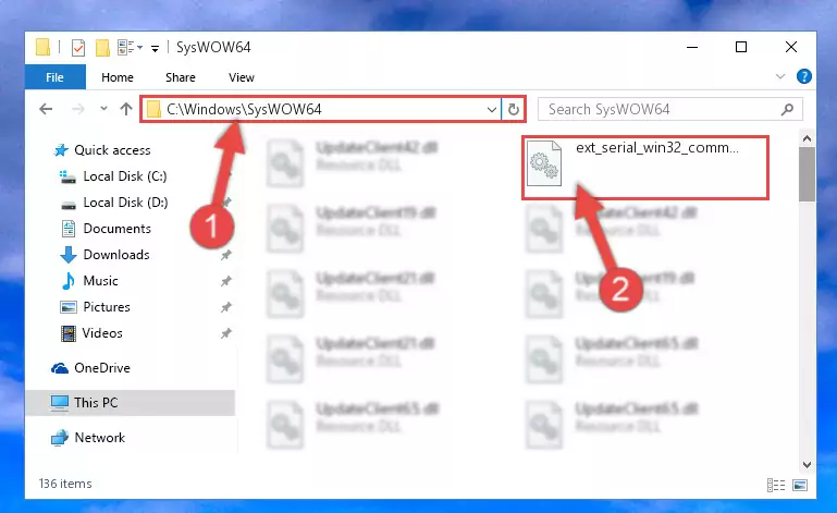 Pasting the Ext_serial_win32_comm.dll library into the Windows/sysWOW64 directory