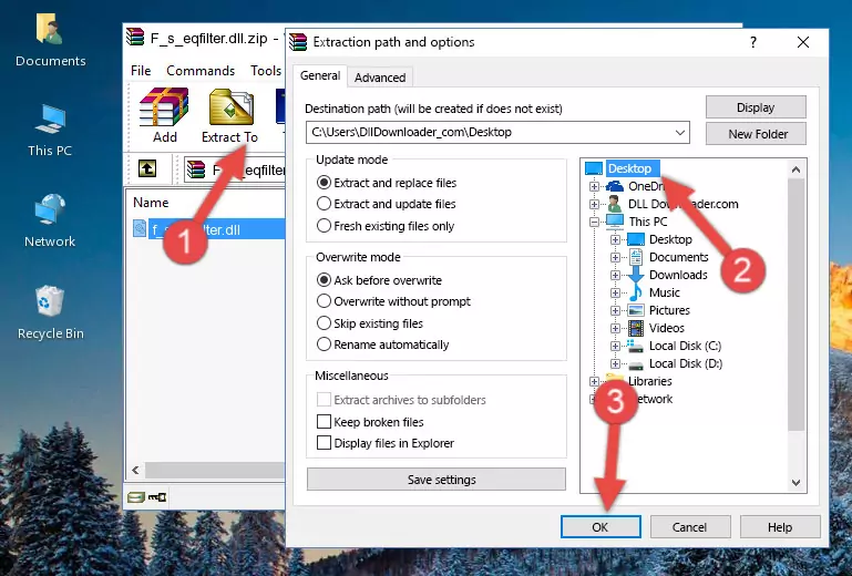 Copying the F_s_eqfilter.dll library into the Windows/System32 directory