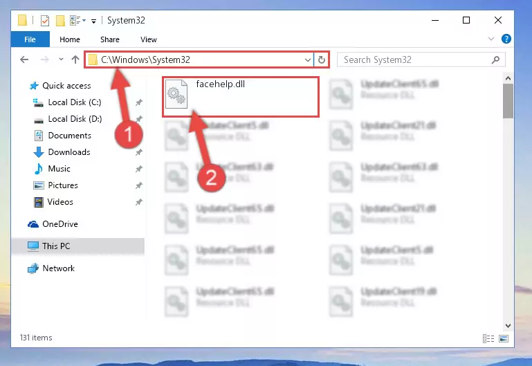 Pasting the Facehelp.dll file into the Windows/sysWOW64 folder