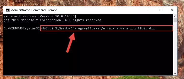 Reregistering the Faux aqua a icq 32bit.dll file in the system (for 64 Bit)