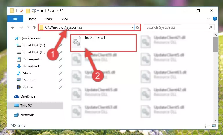 Pasting the Fidf2filter.dll library into the Windows/sysWOW64 directory