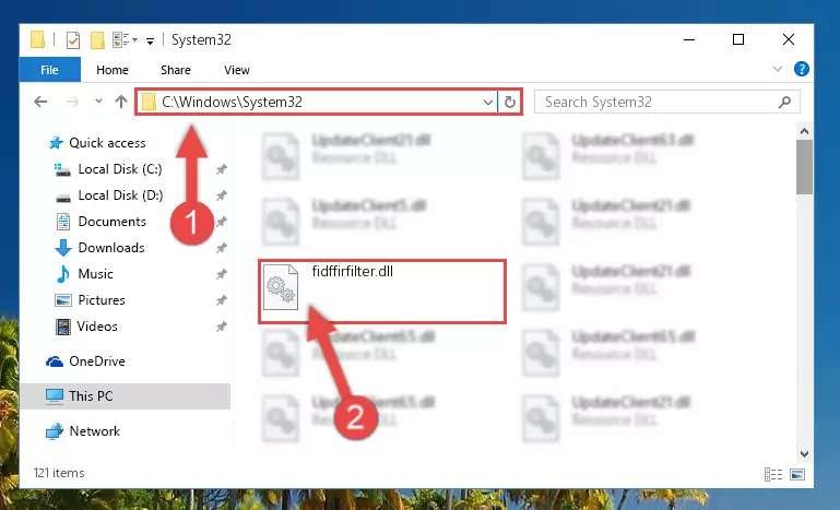 Copying the Fidffirfilter.dll library into the Windows/System32 directory