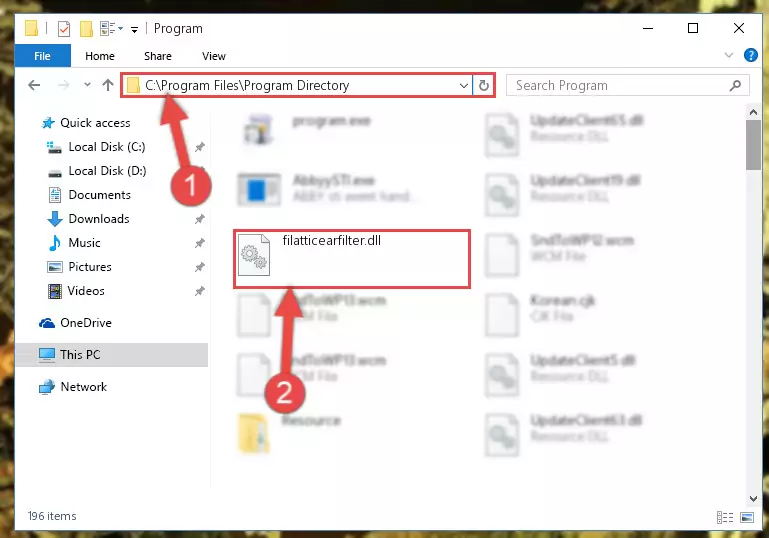 Uninstalling the damaged Filatticearfilter.dll library's registry from the system (for 64 Bit)