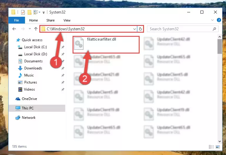 Copying the Filatticearfilter.dll library into the Windows/System32 directory