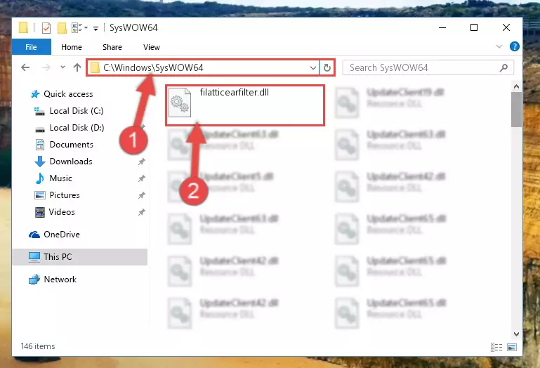 Copying the Filatticearfilter.dll library to the Windows/sysWOW64 directory