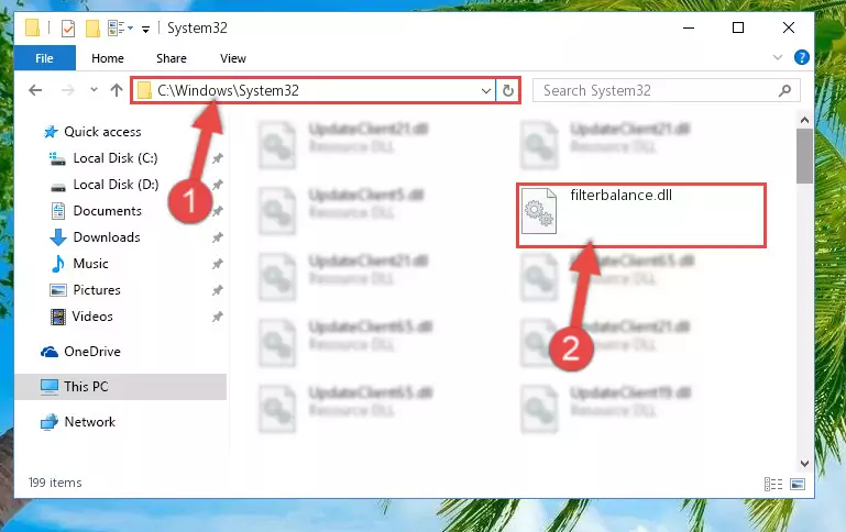 Pasting the Filterbalance.dll library into the Windows/sysWOW64 directory