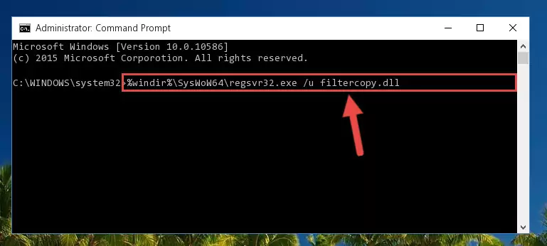 Reregistering the Filtercopy.dll file in the system (for 64 Bit)