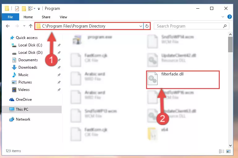 Uninstalling the damaged Filterfade.dll library's registry from the system (for 64 Bit)