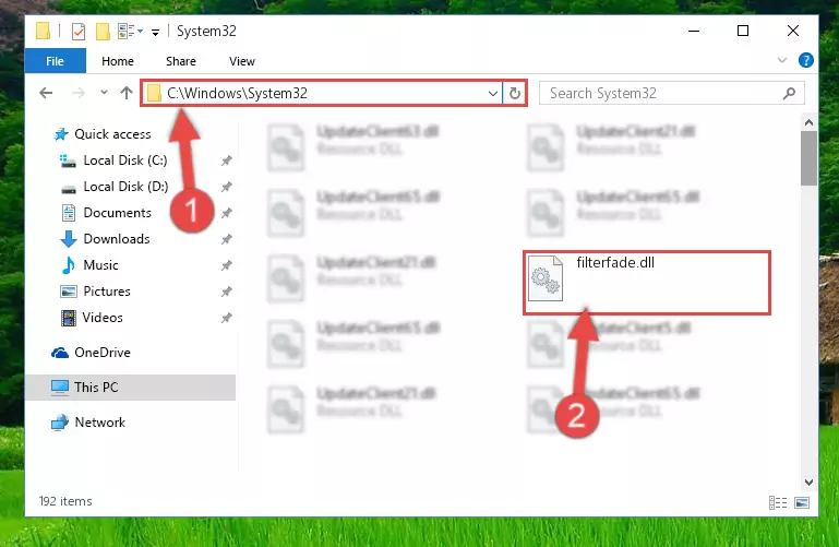Copying the Filterfade.dll library into the Windows/System32 directory