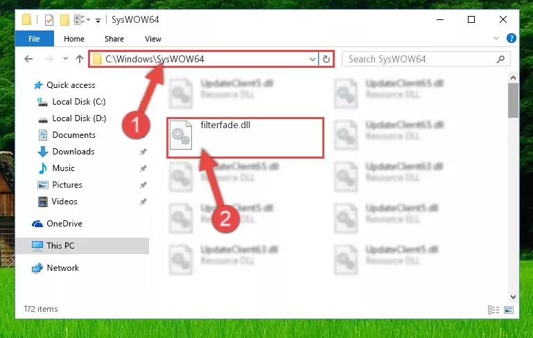 Copying the Filterfade.dll library to the Windows/sysWOW64 directory