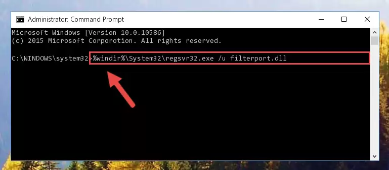Reregistering the Filterport.dll library in the system