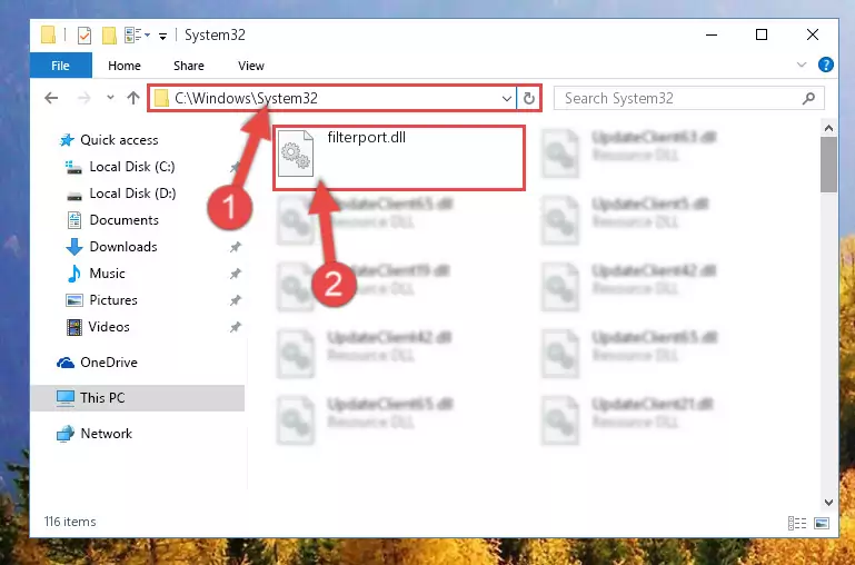 Copying the Filterport.dll library to the Windows/sysWOW64 directory