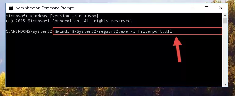 Cleaning the problematic registry of the Filterport.dll library from the Windows Registry Editor