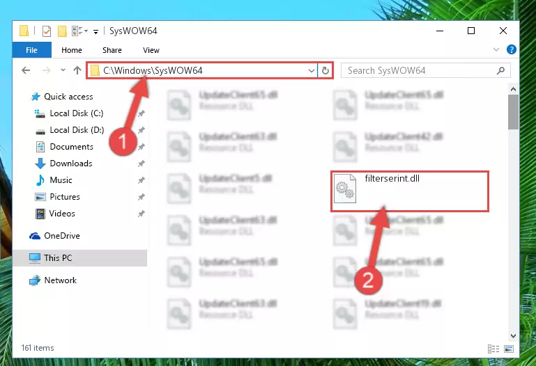 Pasting the Filterserint.dll library into the Windows/sysWOW64 directory