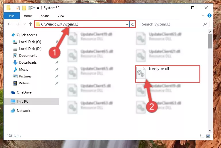 Copying the Freetype.dll library into the Windows/System32 directory
